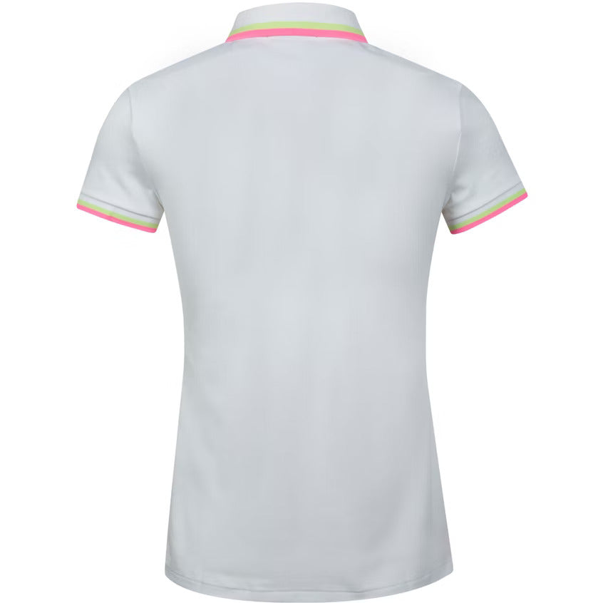 Women's SS Performance Pique Val Polo Pure White/Neon Pink Multi