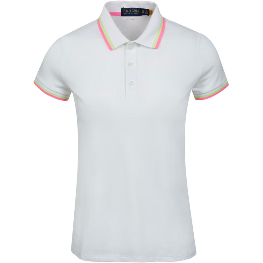 Women's SS Performance Pique Val Polo Pure White/Neon Pink Multi